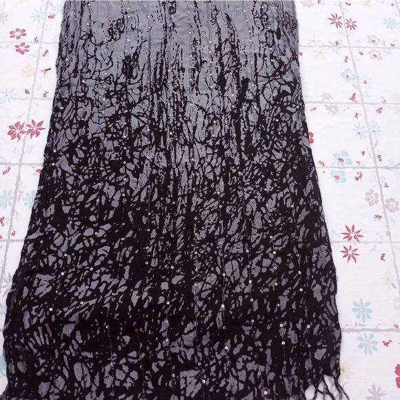 Cejon ColorBlock Gray Black Metalic Dots Fringe Rayon Women's Scarf 17"×34" - Picture 4 of 8